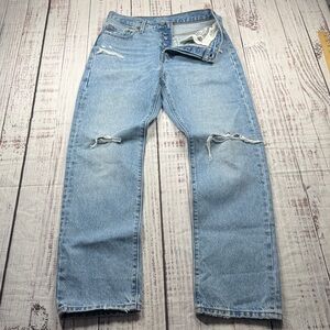 LEVI'S 501 JEANS BUTTON FLY RIPPED DENIM WOMEN'S SIZE 28 100% COTTON BOHO